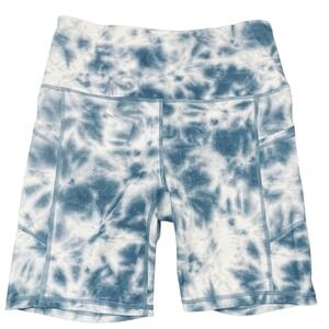 Gaiam Tie Dye Biker Shorts Womens Small Blue White High Rise Yoga Pocket Athleti